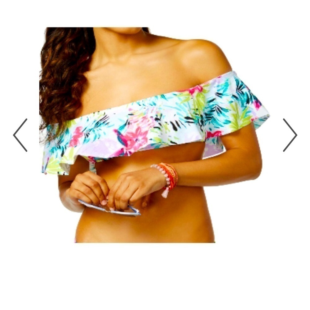 bar‎ III Ruffled Floral Off-The-Shoulder Bandeau Bikini